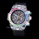 Replica Hublot Big Bang Unico Skeleton Rainbow Watch Transparent Case Black Band